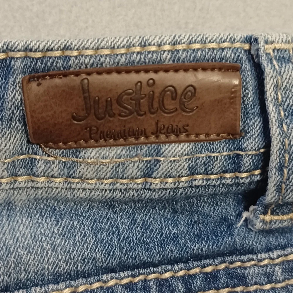 Justice Premium Girls‎ Denim Shorts Size 12S Blue Crochet Lace Side Frayed Hem